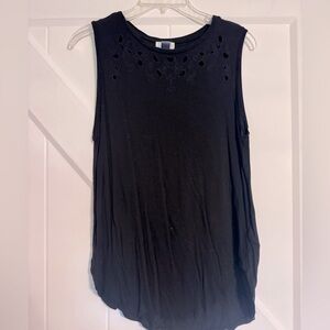 Ladies black tank top with embroidery